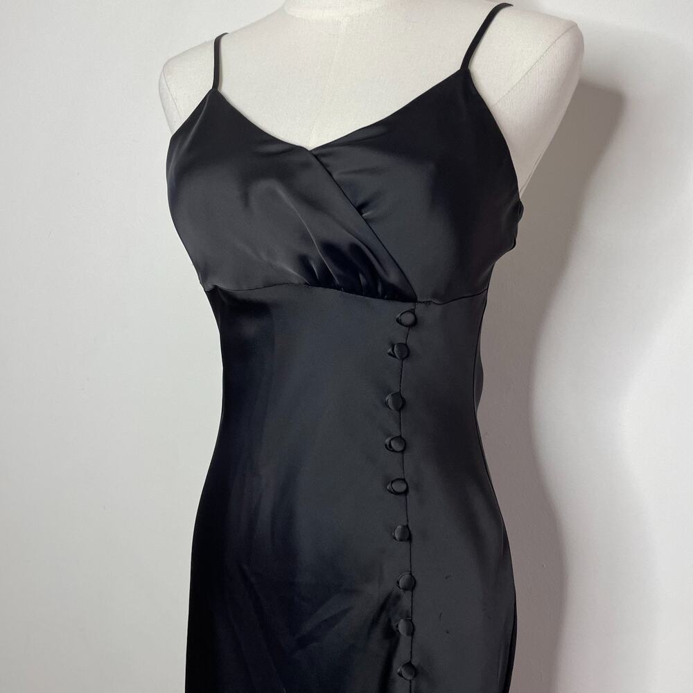 Zara Satin Babydoll Maxi‎ Slip Dress Gown XS Bias Cut Black Minimalist Feminine
